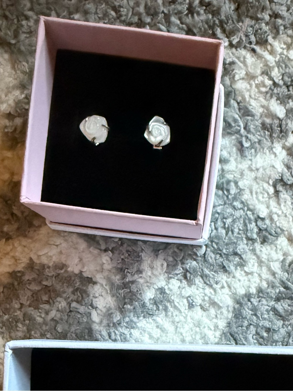 Pandora White Rose Stud Earrings in Silver Tone